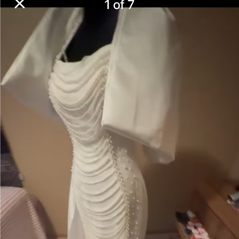 Sophisticated White Pearl-Accented Wedding Dress